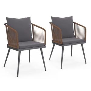 IDMarket – Juego de 2 sillas de jardín Arizona de metal gri…