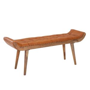 FineBuy Banco de Cuero auténtico/Madera Maciza marrón 125x5…