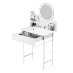 Moderno escritorio de maquillaje con espejo iluminado, toca…