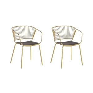 Conjunto de 2 sillas de comedor diseño de alambre metal dor…