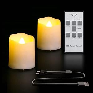 PChero Paquete de 2 velas LED recargables sin llama con tem…