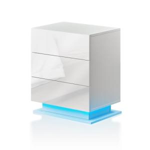 TUKAILAi Mesita de noche blanca con 3 cajones y luz LED, me…