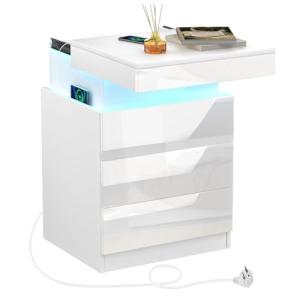 HaodaCulture Mesita de Noche con luz LED, Mesa de Noche con…