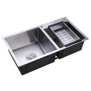 Fregadero de cocina doble de acero inoxidable, 78 x 43 x 21…