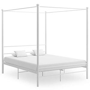 Homgoday Cama con dosel blanco de metal 160 x 200 cm, estru…