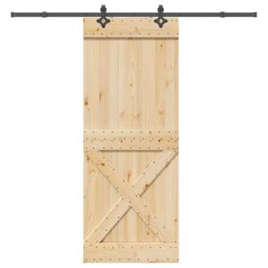 vidaXL Puerta corredera con herrajes madera maciza de pino…