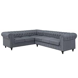 Sofá Chesterfield esquinero tapizado en tela gris patas de…
