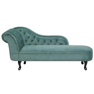 Chaise longue tapizado en terciopelo verde menta con botone…