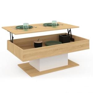 IDMarket - Mesa baja rectangular (madera y blanco), color b…