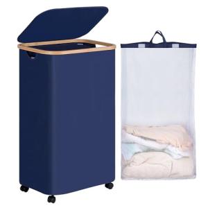 efluky Cesta para la colada con ruedas, 100 L, con tapa, co…