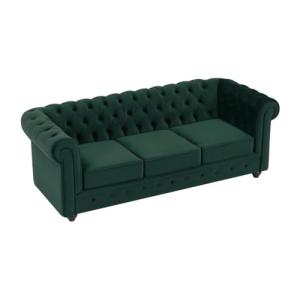 Vente-unique-Sofá 3 plazas de Terciopelo Verde Chesterfield
