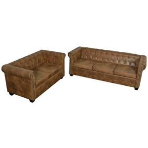 vidaXL Set Sofás Chesterfield 2 3 Plazas Marrón Asientos Si…