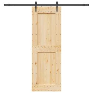 vidaXL Puerta corredera con herrajes madera maciza de pino…