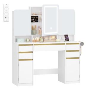 HEXCELEN Tocador con Espejo Triple, Mesa de Maquillaje, Luc…