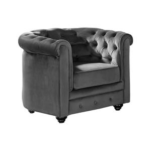 Vente-unique-Sillón de Terciopelo Chesterfield - Gris Antra…