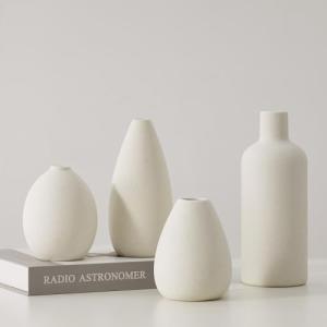 CEMABT Jarrón de cerámica blanco Set 4 jarrones pequeños pa…