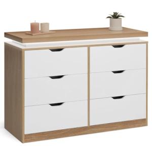 IDMarket - Cómoda con 6 cajones Luna LED 115 cm blanco y ef…