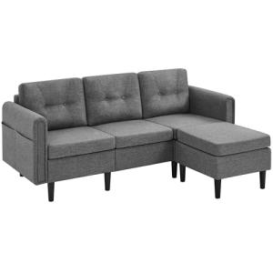Yaheetech Sofá de 3 Plazas Tapizada Tela Sofa Cama con Otom…