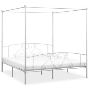 Generico Cama con dosel blanco de metal 200x200 cm (29,8 kg…