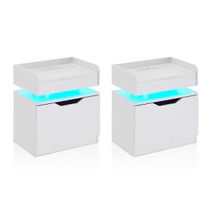 TUKAILAI Juego de 2 mesitas de noche con LED, color blanco,…