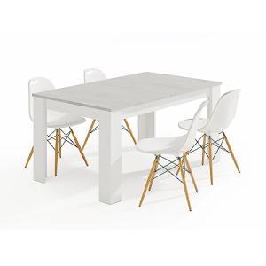 HABITMOBEL Conjunto 4 Sillas Blancas y Mesa de Comedor Exte…