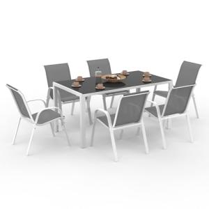 IDMarket – Salón de jardín Madrid Mesa 150 cm y 6 sillas ap…