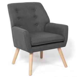 IDMarket – Sillón escandinavo NAT de tela gris antracita