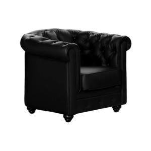 Vente-unique - Sillón Chesterfield - Piel sintética - Negro…