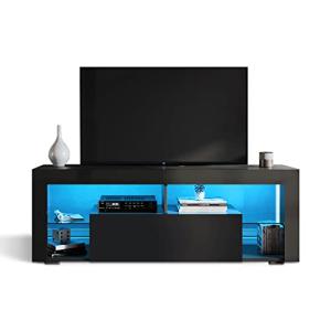 SONNI Mueble TV con Luz LED 12 Colores, Mesa de Salón Negro…