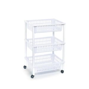 DRW Verdulero Carro Cocina 3 cestas PVC Blanco 40x30x61.5 cm