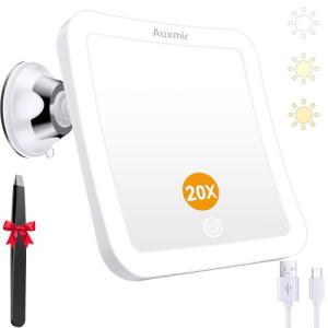 Auxmir Espejo Maquillaje con Luz 20X, Espejo Aumento Ventos…