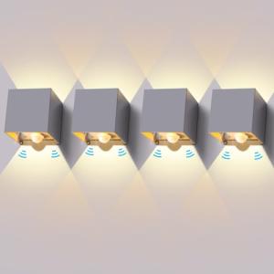 LEDMO 4 piezas Aplique de pared exterior LED con sensor de…