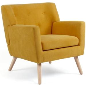 IDMarket – Sillón escandinavo LIV en tejido amarillo mostaz…