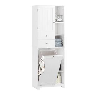 SoBuy BZR104-W Armario Alto de Baño con Cesto para Ropa Suc…