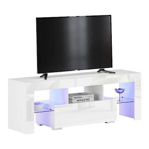 TUKAILAI Mueble de TV blanco brillante con iluminación LED,…