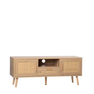 KLAST Mueble TV 120 en Madera Natural y Ratán, con Dos Puer…