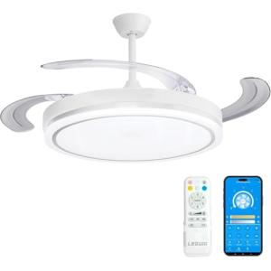 LEDUNI Ventilador de Techo LED con Aspas Retráctiles - 66W,…