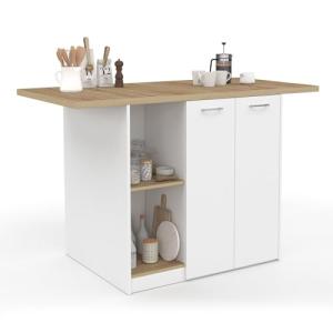 IDMarket – Ilot central BAO 140 cm 4 personas madera blanca…