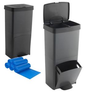 Pack Cubo de basura reciclaje residuos 70L, VERTICAL 2 Comp…