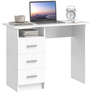 HOMCOM Escritorio Moderno con 3 Cajones y Estante Abierto,…