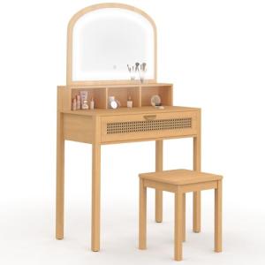 IDMarket - Tocador EDHEN con espejo LED, 1 cajón, 3 nichos…