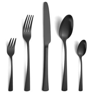 Gifcomda Juego de cubiertos negro mate, 30 piezas, acero in…