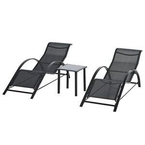 Outsunny Set de 2 Tumbonas Jardín Exterior con Mesa Auxilia…