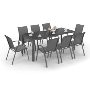 IDMarket - Salón de jardín (190 cm, 8 sillas apilables, col…