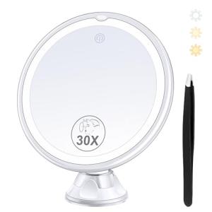 MIYADIVA Espejo de Aumento con Luz 30X, Espejo de Maquillaj…