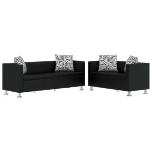 vidaXL Set de Dos sofás de Cuero Artificial Negros de 2 pla…