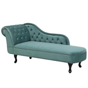 Chaise longue tapizado en terciopelo verde menta con botone…