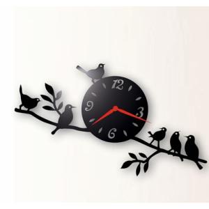 Genérico Reloj de Pared de Vidrio Negro 45x23cm (Pajaros)