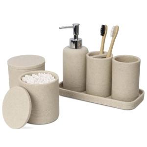 ZCCZ Juego de 6 Accesorios de baño Beige con Dispensador de…