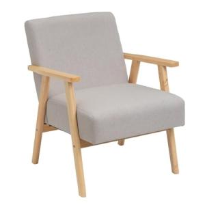 LOLAhome - Sillón butaca Beige de Lino con Brazos de Madera…